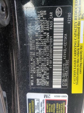 4T1BF3EK4BU121091 - 2011 TOYOTA CAMRY BASE Czarny zdjęcie 12