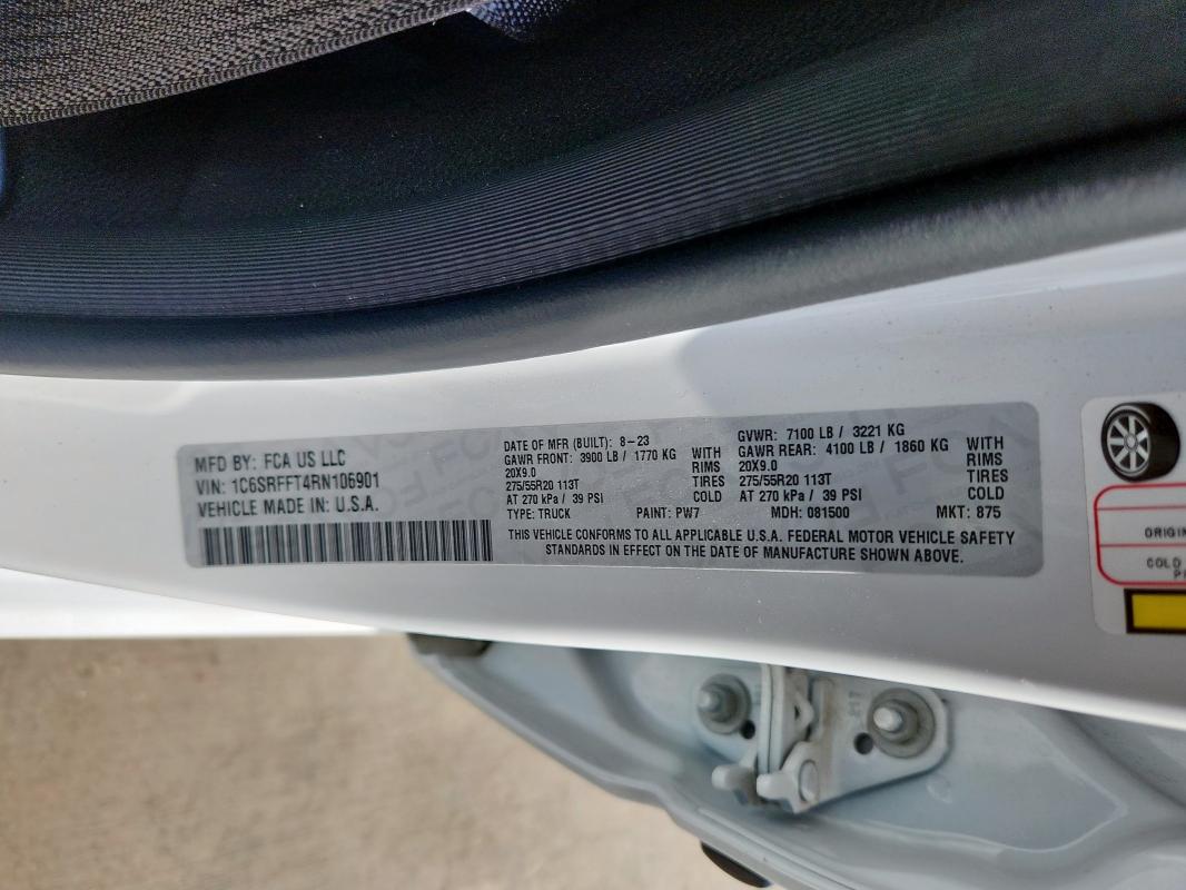 1C6SRFFT4RN106901 - 2024 RAM 1500 BIG HORN/LONE STAR WHITE photo 13