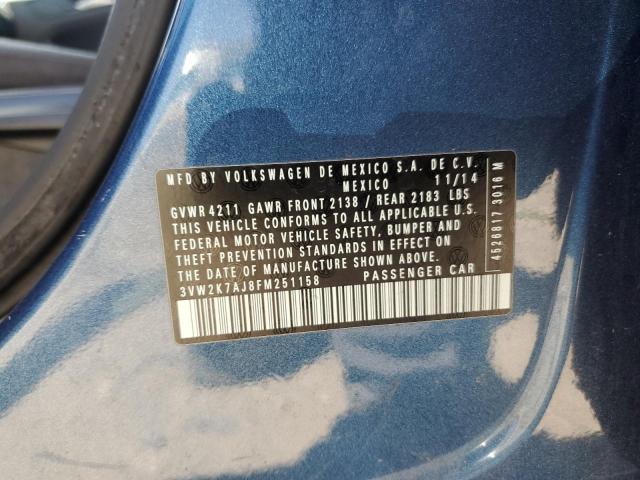 3VW2K7AJ8FM251158 - 2015 VOLKSWAGEN JETTA BASE 蓝色 照片 12