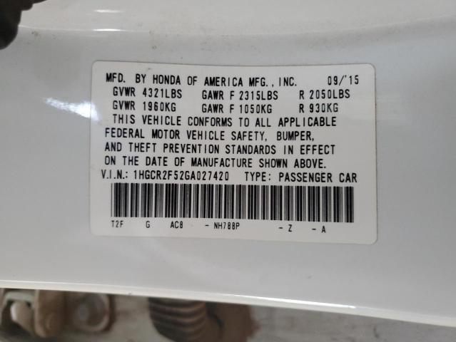 1HGCR2F52GA027420 - 2016 HONDA ACCORD SPORT თეთრი ფოტო 12