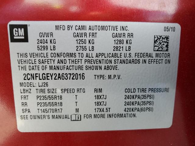 2CNFLGEY2A6372016 - 2010 CHEVROLET EQUINOX LTZ RED photo 12