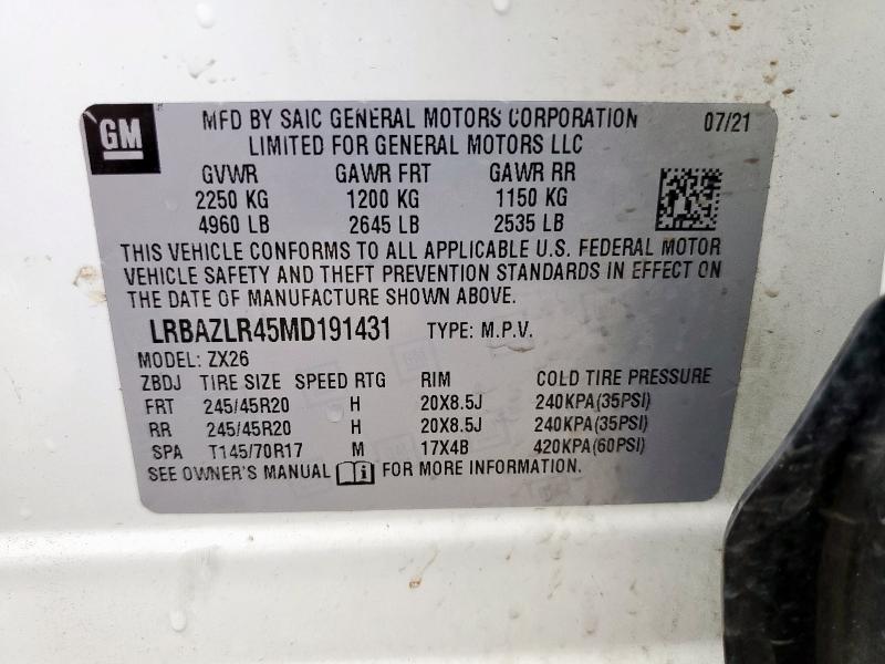 LRBAZLR45MD191431 - 2021 BUICK ENVISION PREFERRED WHITE photo 14