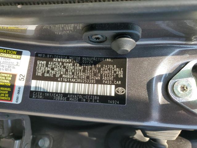 4T1G11AK3RU253395 - 2024 TOYOTA CAMRY SE NIGHT SHADE GRAY photo 13