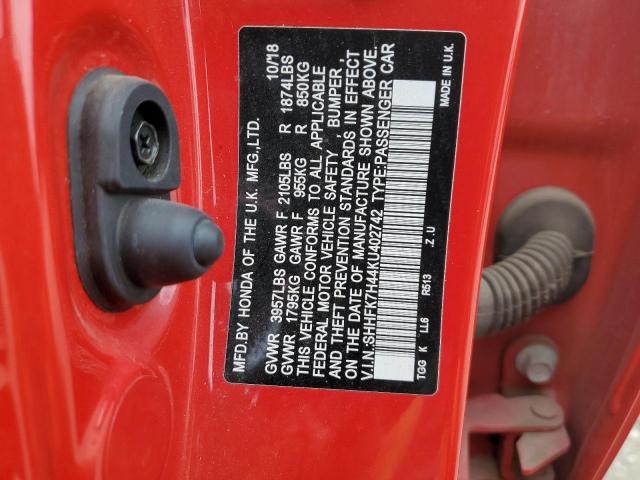 SHHFK7H44KU402742 - 2019 HONDA CIVIC SPORT RED photo 13