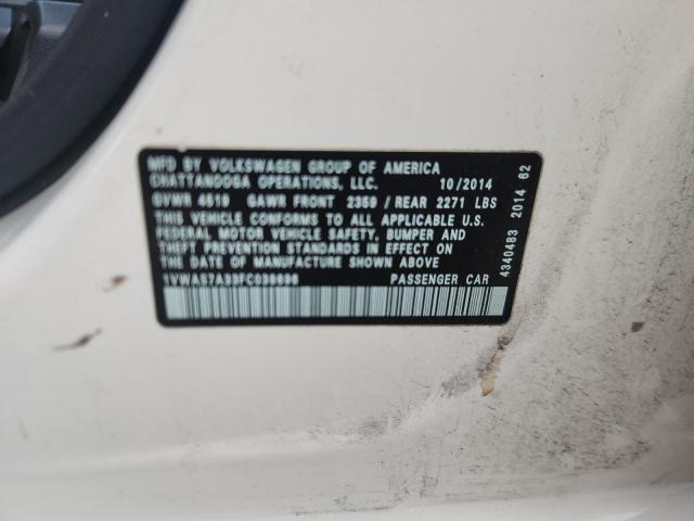 1VWAS7A33FC038696 - 2015 VOLKSWAGEN PASSAT S WHITE photo 12