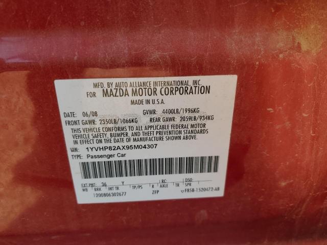 1YVHP82AX95M04307 - 2009 MAZDA 6 I წითელი ფოტო 13