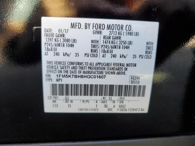 1FM5K7BH8HGC01607 - 2017 FORD EXPLORER BLACK photo 13