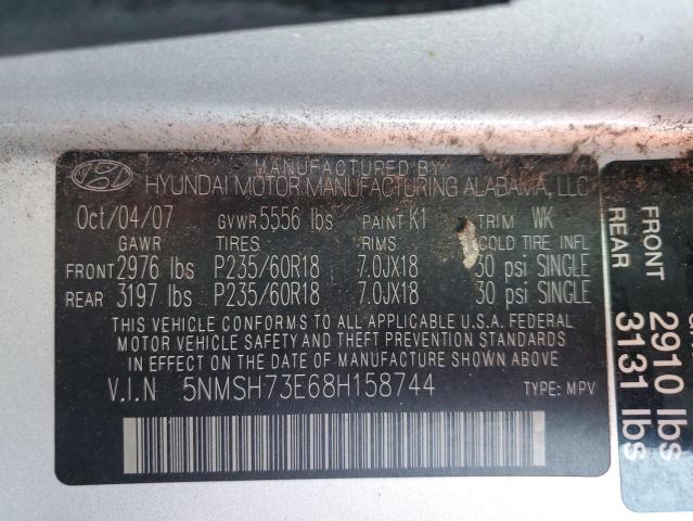 5NMSH73E68H158744 - 2008 HYUNDAI SANTA FE SE SILVER photo 13