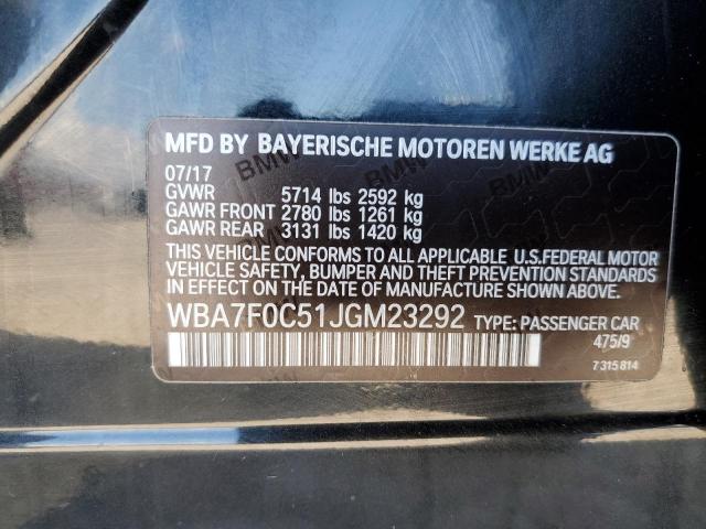 WBA7F0C51JGM23292 - 2018 BMW 750 I BLACK photo 13