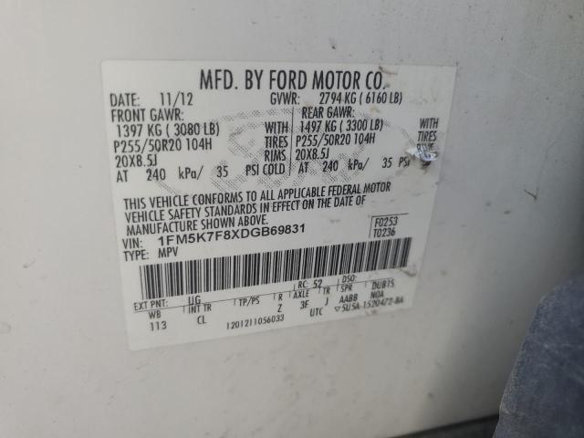 1FM5K7F8XDGB69831 - 2013 FORD EXPLORER LIMITED WHITE photo 13