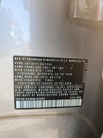 3VV2B7AX0KM102987 - 2019 VOLKSWAGEN TIGUAN SE Srebrny zdjęcie 13