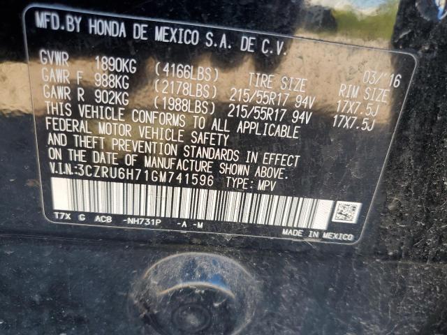 3CZRU6H71GM741596 - 2016 HONDA HR-V EXL BLACK photo 13