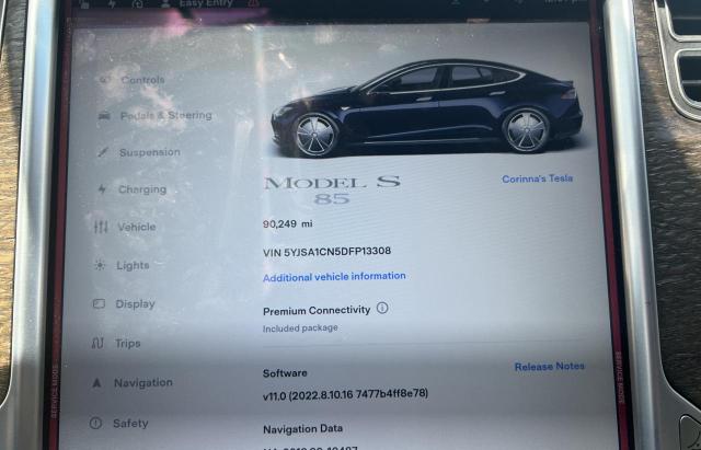 5YJSA1CN5DFP13308 - 2013 TESLA MODEL S Niebieski zdjęcie 10