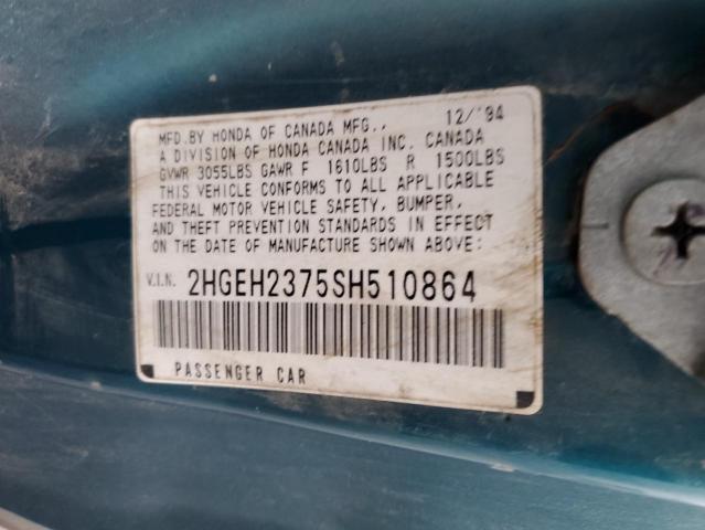 2HGEH2375SH510864 - 1995 HONDA CIVIC VX TWO TONE photo 12