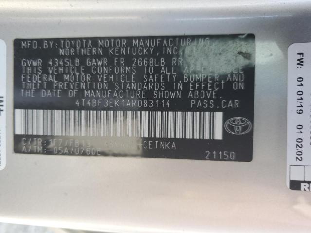 4T4BF3EK1AR083114 - 2010 TOYOTA CAMRY BASE SILVER photo 13