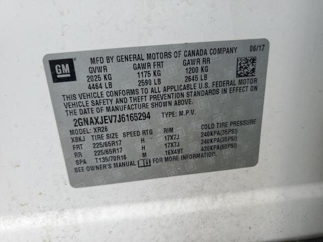 2GNAXJEV7J6165294 - 2018 CHEVROLET EQUINOX LT თეთრი ფოტო 13