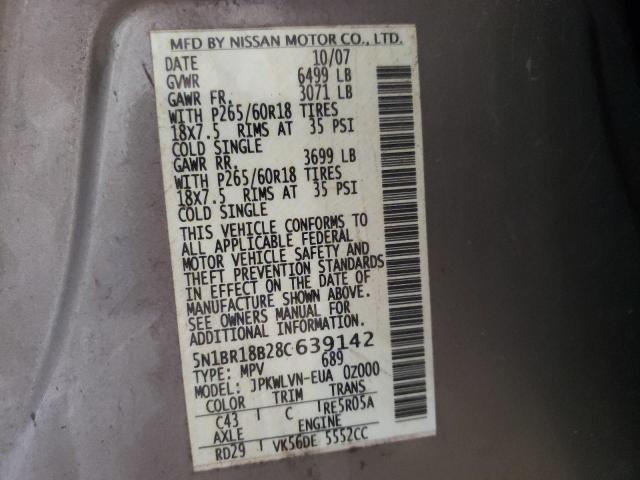 5N1BR18B28C639142 - 2008 NISSAN PATHFINDER LE 棕色 照片 13