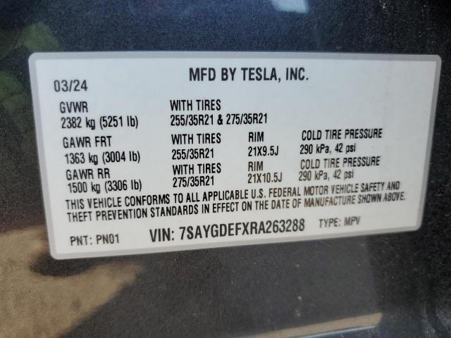 7SAYGDEFXRA263288 - 2024 TESLA MODEL Y GRAY photo 14