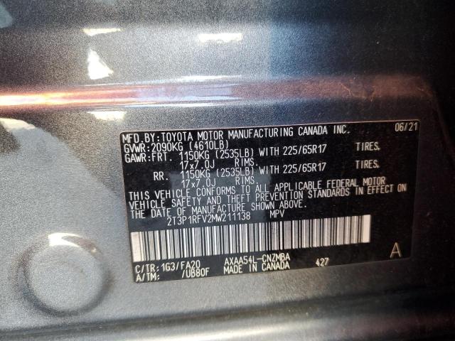 2T3P1RFV2MW211138 - 2021 TOYOTA RAV4 XLE GRAY photo 13
