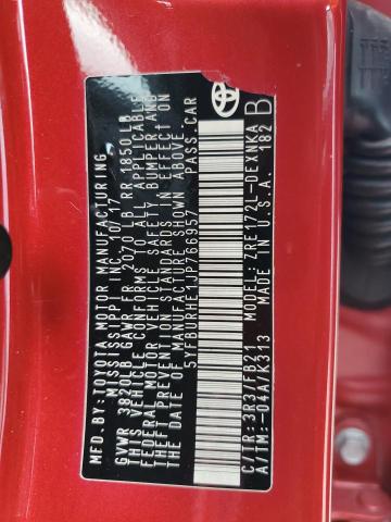 5YFBURHE1JP766957 - 2018 TOYOTA COROLLA L RED photo 13