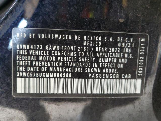 3VWC57BUXMM086988 - 2021 VOLKSWAGEN JETTA S Սև լուսանկար 12