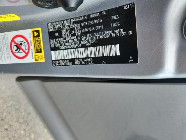 5TDKKRFH4FS091526 - 2015 TOYOTA HIGHLANDER XLE Արծաթագույն լուսանկար 13