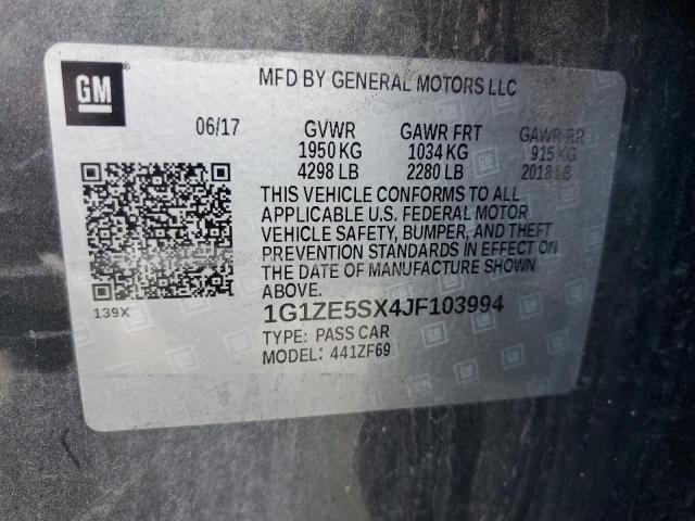 1G1ZE5SX4JF103994 - 2018 CHEVROLET MALIBU PREMIER GRAY photo 13