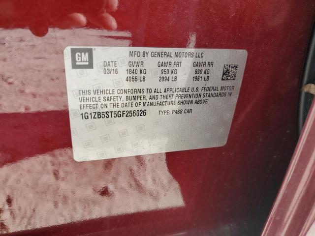 1G1ZB5ST5GF256026 - 2016 CHEVROLET MALIBU LS მუქწითელი ფოტო 12