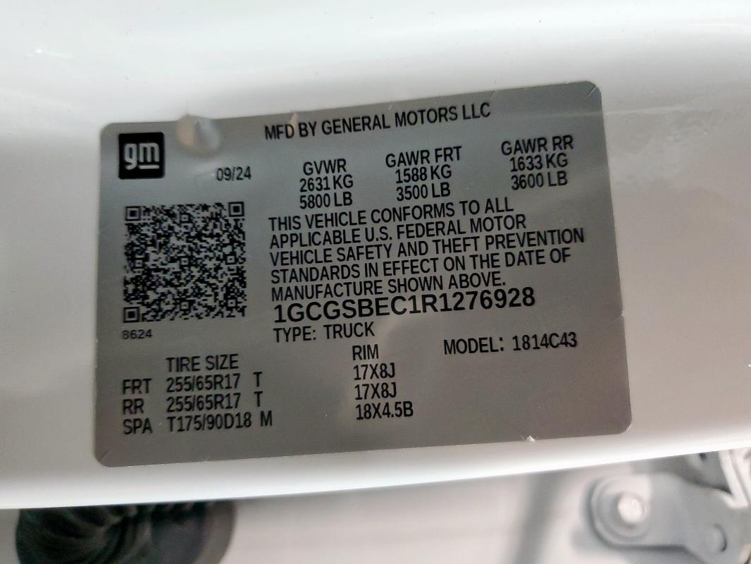 1GCGSBEC1R1276928 - 2024 CHEVROLET COLORADO WHITE photo 13