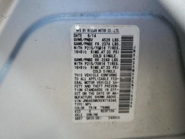 JN8AS5MVXEW716348 - 2014 NISSAN ROGUE SELE S SILVER photo 14