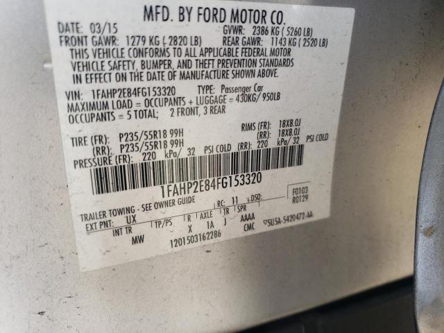 1FAHP2E84FG153320 - 2015 FORD TAURUS SEL SILVER photo 12