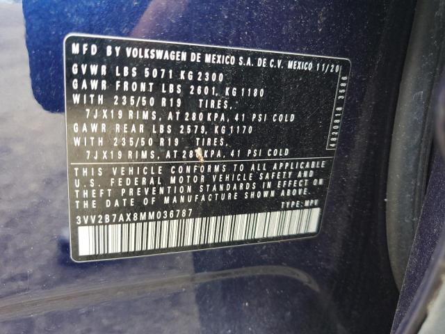 3VV2B7AX8MM036787 - 2021 VOLKSWAGEN TIGUAN SE Azul foto 13