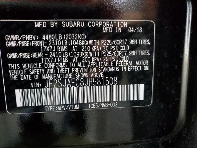 JF2SJAEC8JH581508 - 2018 SUBARU FORESTER 2.5I PREMIUM BLACK photo 14