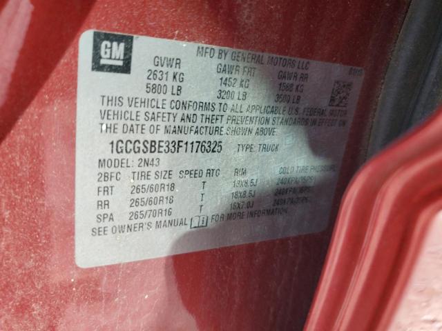 1GCGSBE33F1176325 - 2015 CHEVROLET COLORADO LT RED photo 13