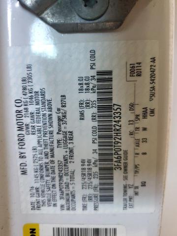 3FA6P0T92HR243357 - 2017 FORD FUSION SE 白色 照片 13