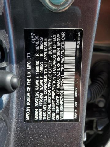 SHHFK7H91HU215771 - 2017 HONDA CIVIC SPORT TOURING SILVER photo 13