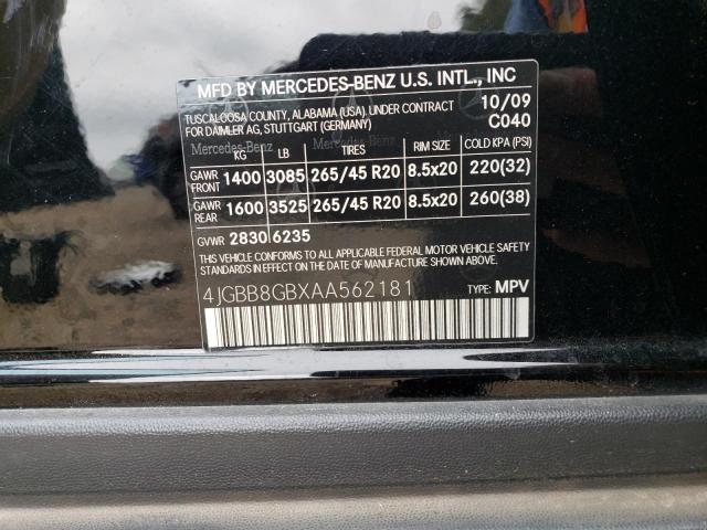 4JGBB8GBXAA562181 - 2010 MERCEDES-BENZ ML 350 4MATIC BLACK photo 13