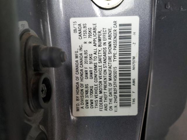 2HGFB2F57FH565015 - 2015 HONDA CIVIC LX GRAY photo 12