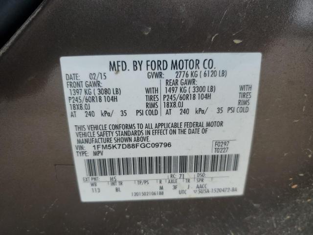 1FM5K7D88FGC09796 - 2015 FORD EXPLORER XLT GRAY photo 13