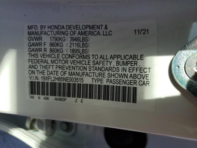19XFL2H85NE003515 - 2022 HONDA CIVIC SPORT WHITE photo 13