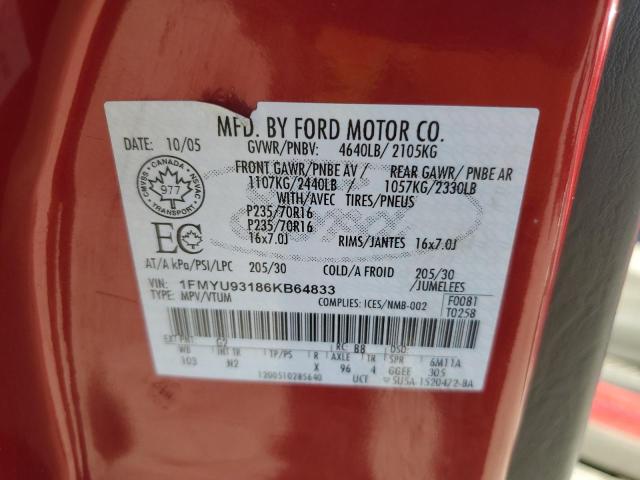 1FMYU93186KB64833 - 2006 FORD ESCAPE XLT RED photo 14
