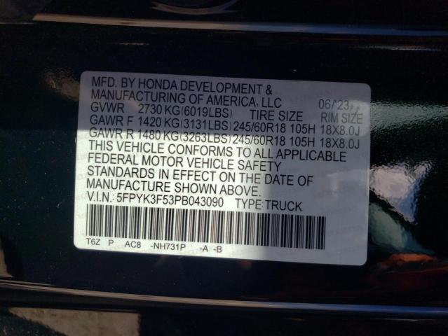 5FPYK3F53PB043090 - 2023 HONDA RIDGELINE RTL BLACK photo 12