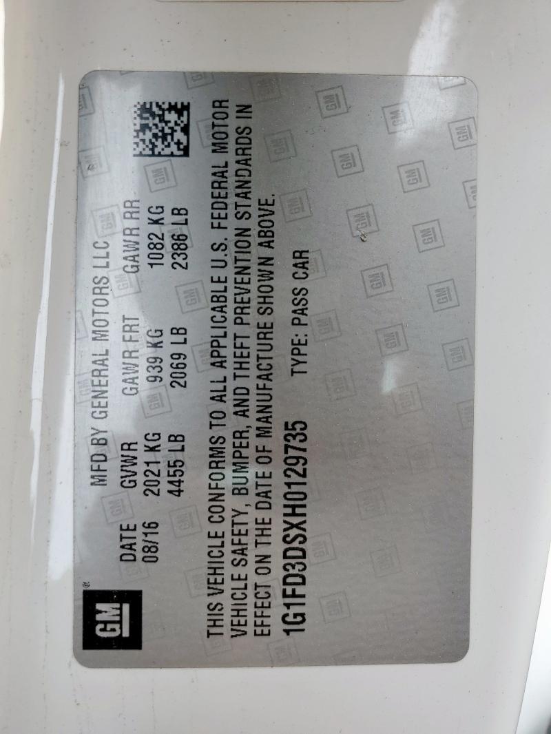 1G1FD3DSXH0129735 - 2017 CHEVROLET CAMARO LT WHITE photo 12