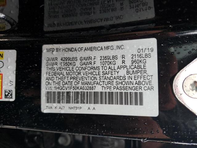 1HGCV1F50KA032887 - 2019 HONDA ACCORD EXL 黑色 照片 12