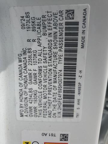 2HGFE4F89SH307974 - 2025 HONDA CIVIC SPORT WHITE photo 13