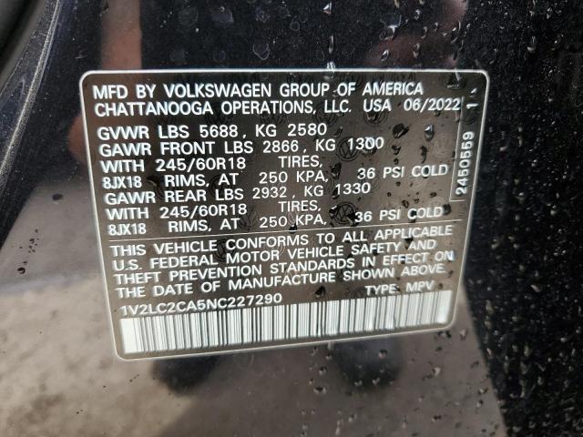 1V2LC2CA5NC227290 - 2022 VOLKSWAGEN ATLAS CROS SE შავი ფოტო 14