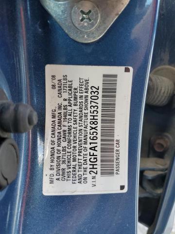 2HGFA165X8H537032 - 2008 HONDA CIVIC LX Mavi foto 12