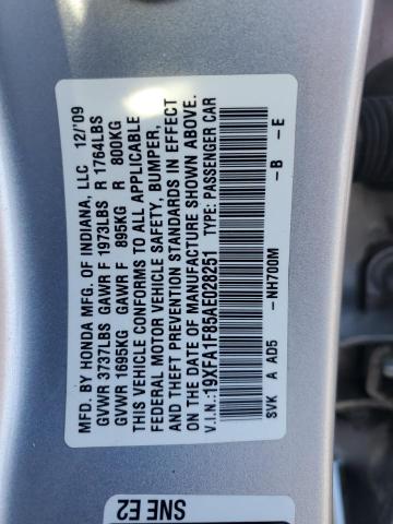 19XFA1F85AE028251 - 2010 HONDA CIVIC EX SILVER photo 13