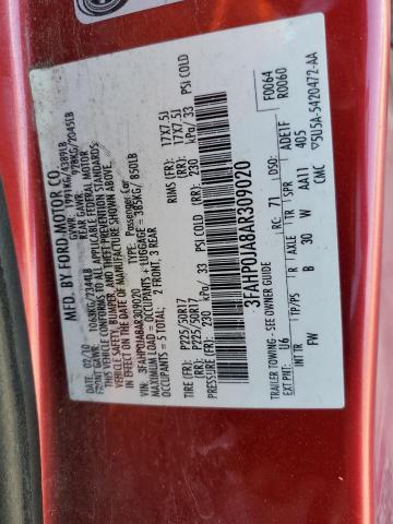 3FAHP0JA8AR309020 - 2010 FORD FUSION SEL RED photo 12