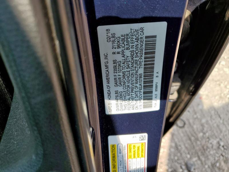 1HGCV1F92JA107865 - 2018 HONDA ACCORD TOURING BLUE photo 12